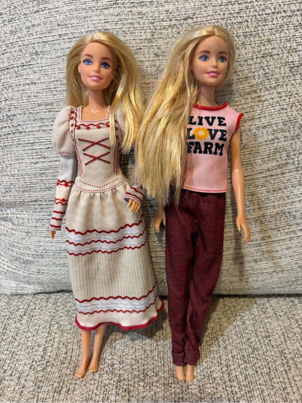 Barbie Doll Lot of 2 Blonde Fashion Dolls Farm Shirt Gown Pink Maroon